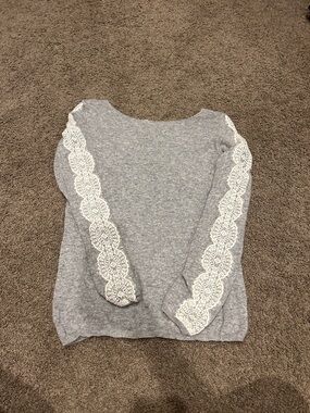 Zara Light Gray Sweater with White Lace Trim Sleeves
